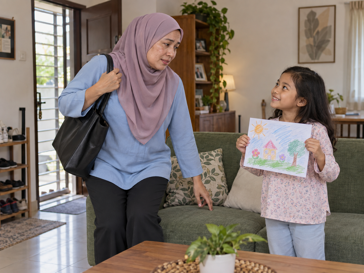 Ilustrasi ibu dan anak selepas hari yang sibuk