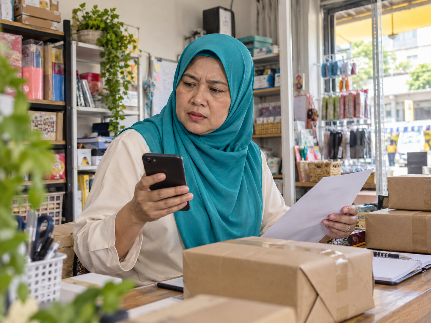 Ilustrasi wanita mengurus kerja dan telefon